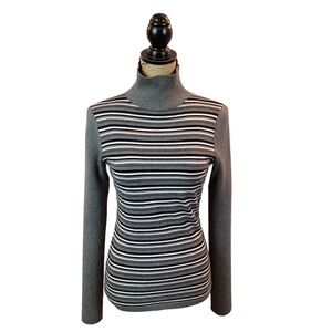 Alp N Rock Striped Turtleneck Sweater Gray White Black